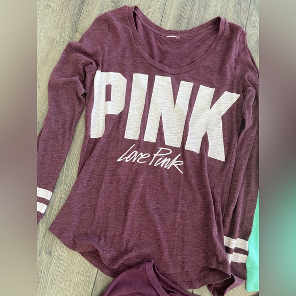 PINK Victoria's Secret Womens XS Long Sleeve Tees - Maroon, Teal, and Burgundy - Picture 3 of 4